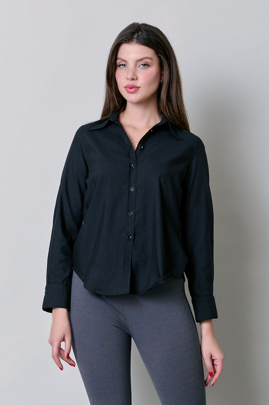 Blusa manga larga con dobladillo curvado 252062