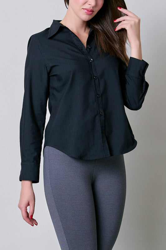 Blusa manga larga con dobladillo curvado 252062