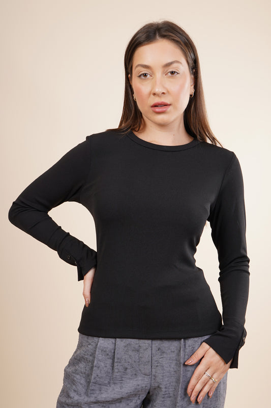 Blusa elástica de manga larga con botones 252069