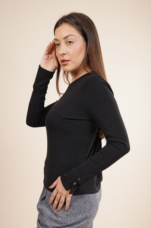 Blusa elástica de manga larga con botones 252069