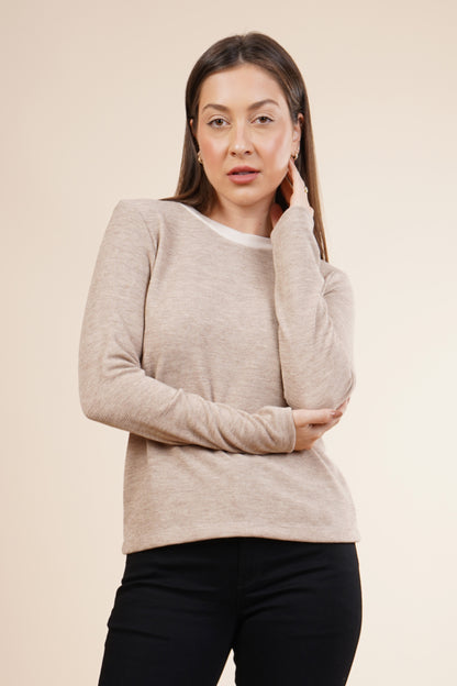 Blusa manga larga con cuello redondo 252081