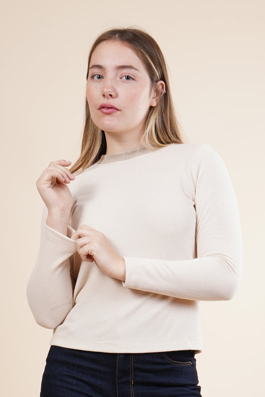Blusa manga larga con cuello redondo 252081