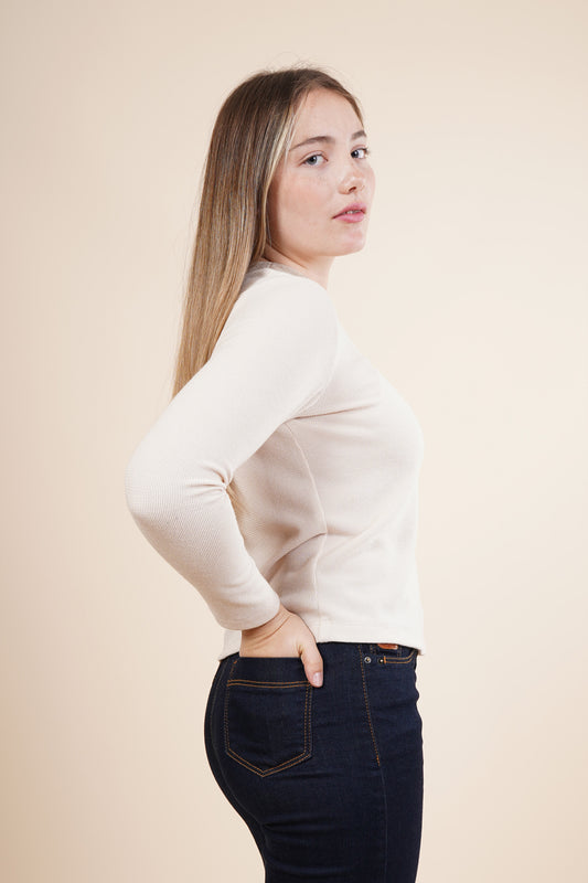 Blusa manga larga con cuello redondo 252081