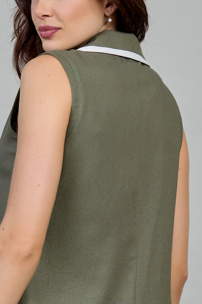 Chaleco casual largo con detalle en cuello 254002