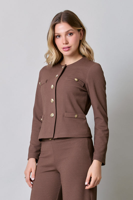 Saco cuello redondo con botones en cartera 254017