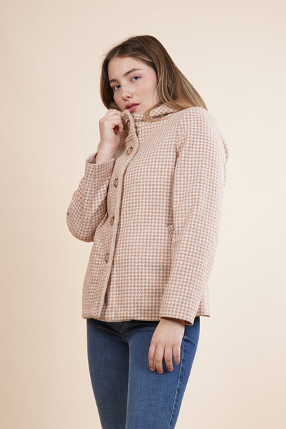 Abrigo corto con capucha, estampado a cuadros 254035