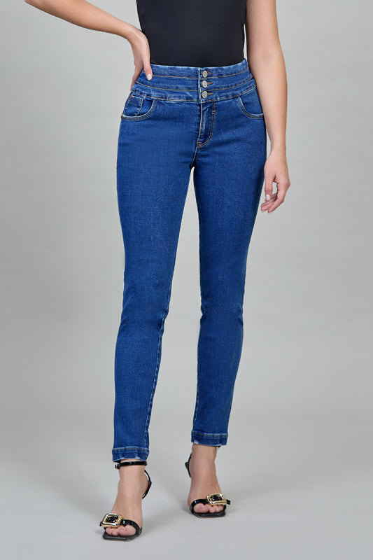 Jeans skinny, pretina alta con tres botones 256002