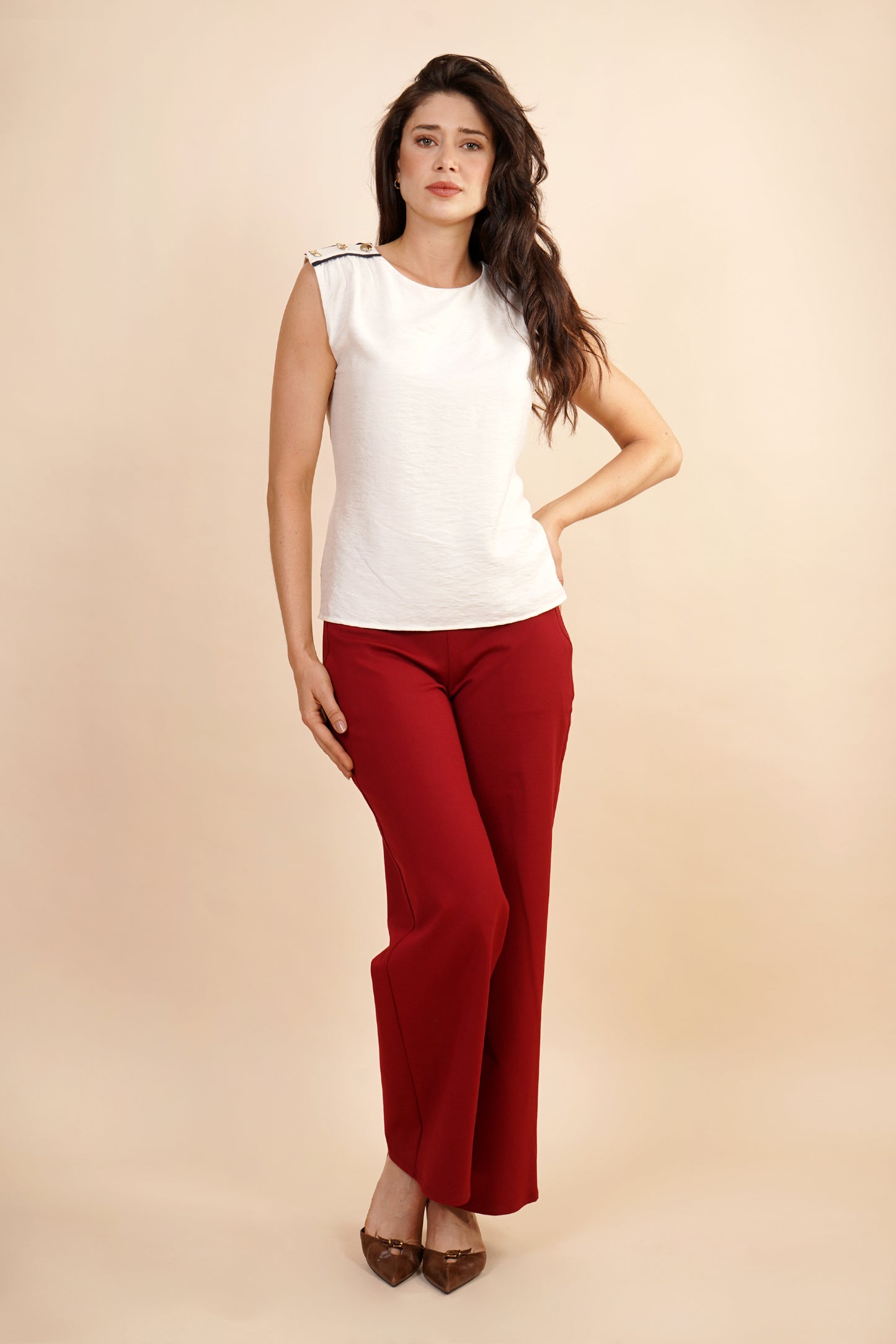 Blusa Hombro Caído Con Botones Marineros 262065