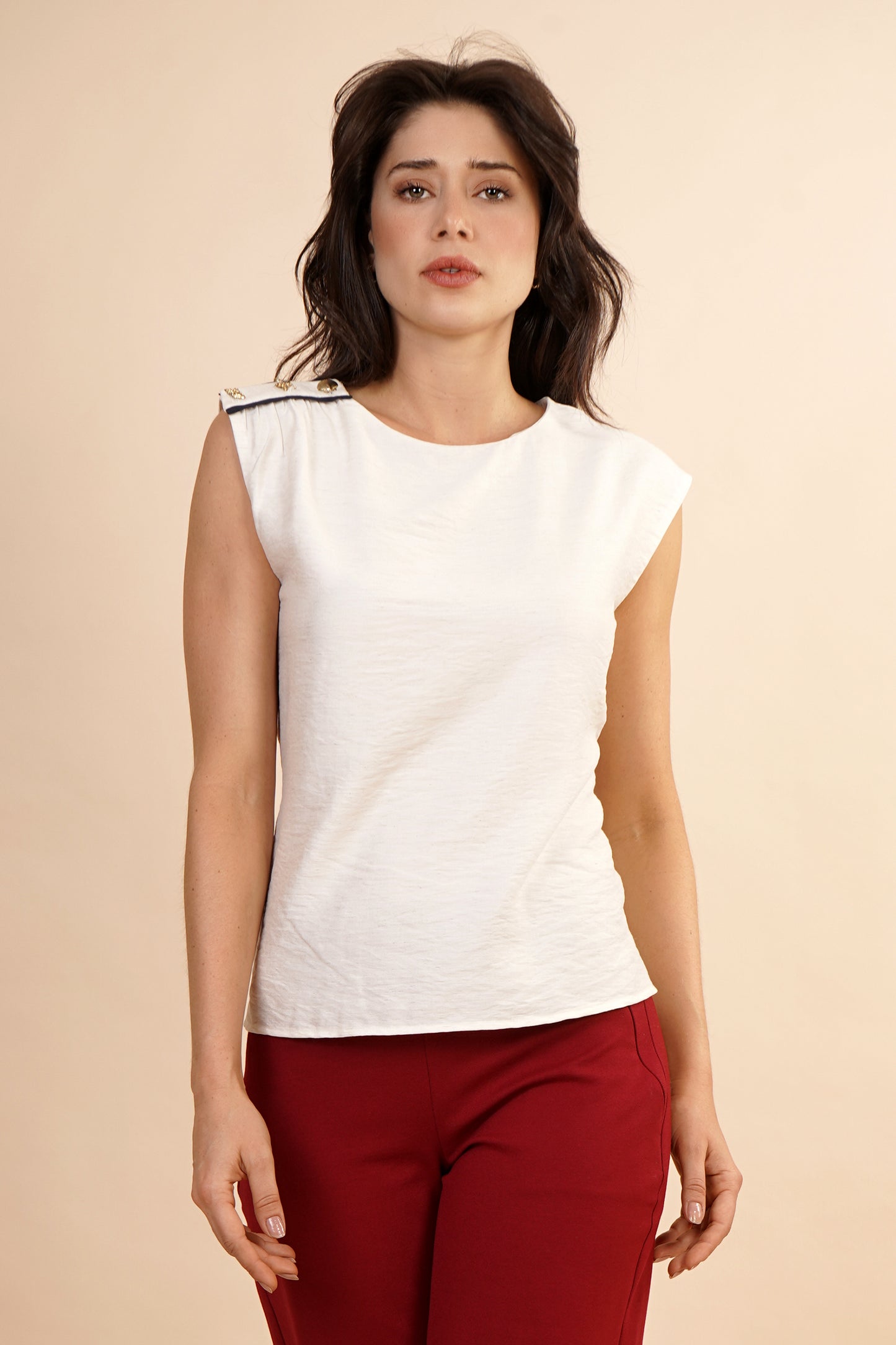 Blusa Hombro Caído Con Botones Marineros 262065