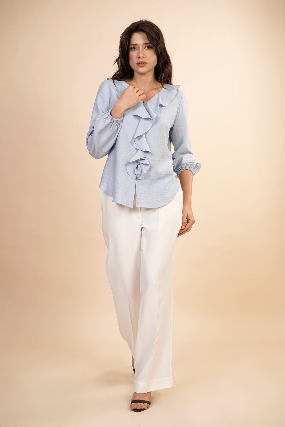 Blusa Azul Claro Con Olanes