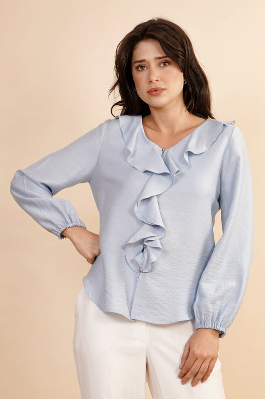 Blusa Azul Claro Con Olanes