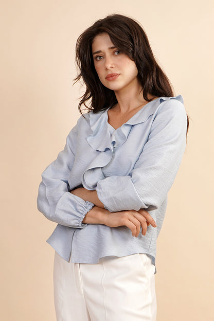 Blusa Azul Claro Con Olanes