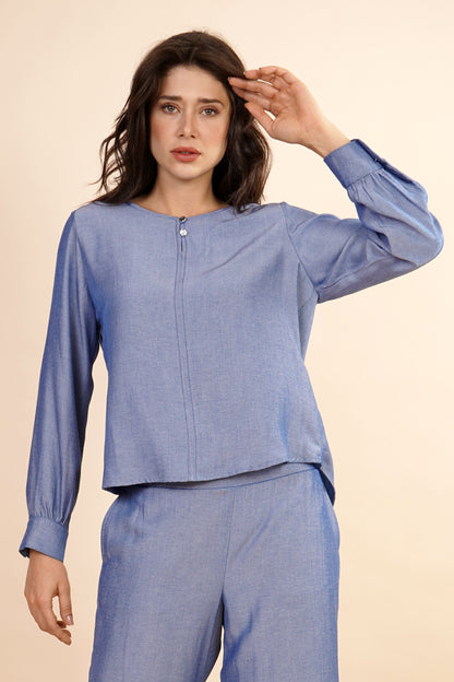 Blusa Manga Larga Aglobada Azul 262067