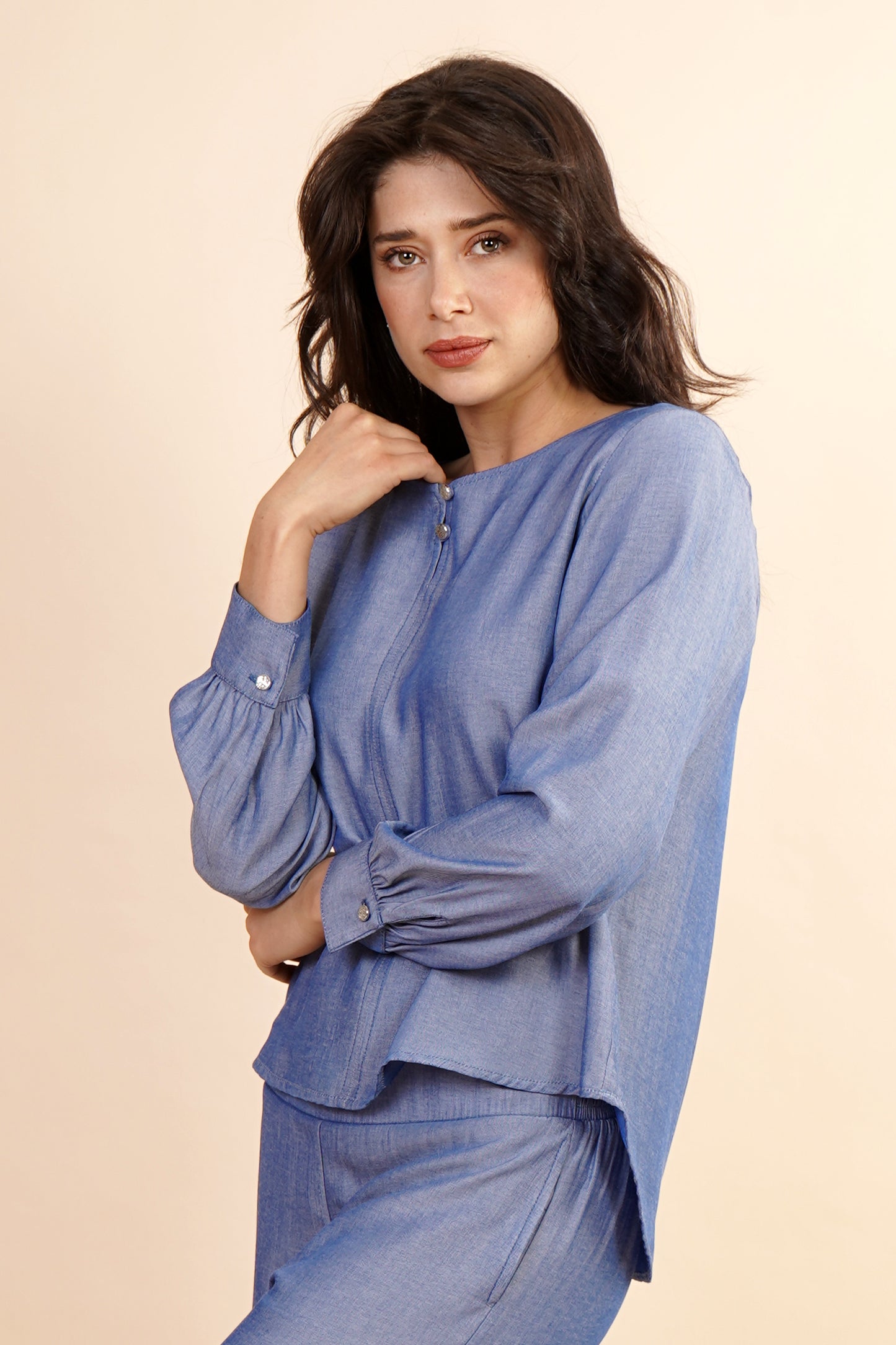 Blusa Manga Larga Aglobada Azul 262067