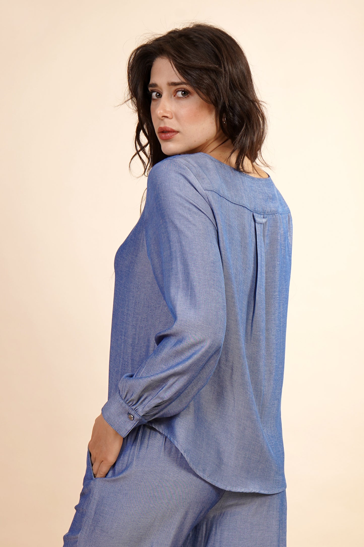 Blusa Manga Larga Aglobada Azul 262067