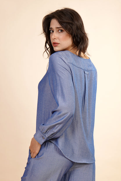 Blusa Manga Larga Aglobada Azul 262067