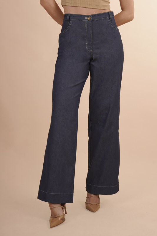 Pantalón Tipo Mezclilla De Pierna Amplia