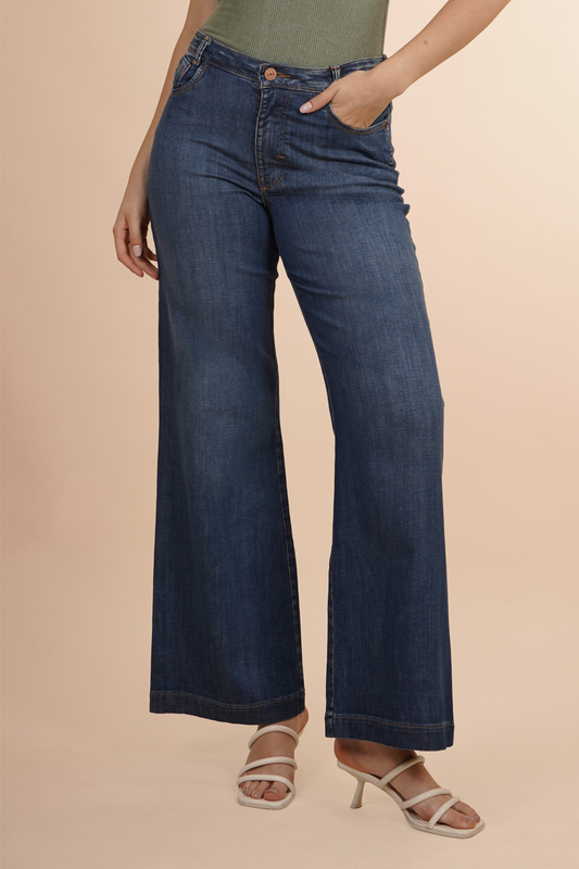 Pantalón De Mezclilla Azul Pierna Amplia