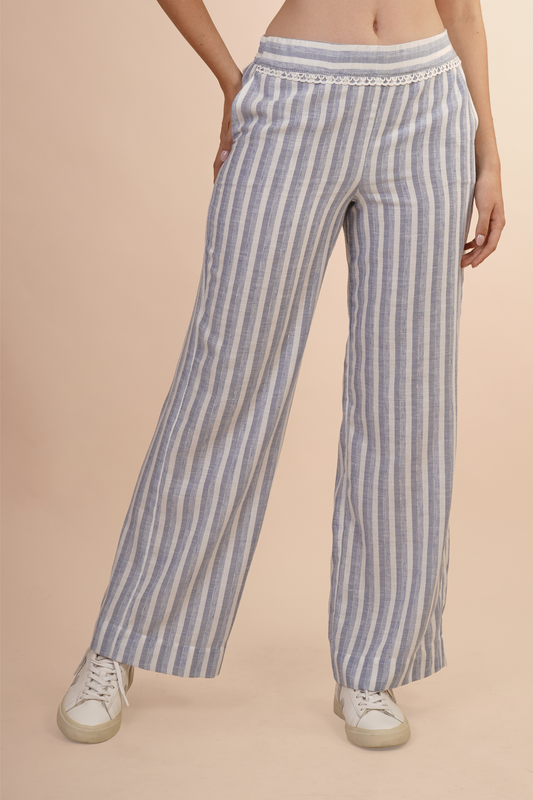 Pantalon A Rayas Azul Con Blanco 261033