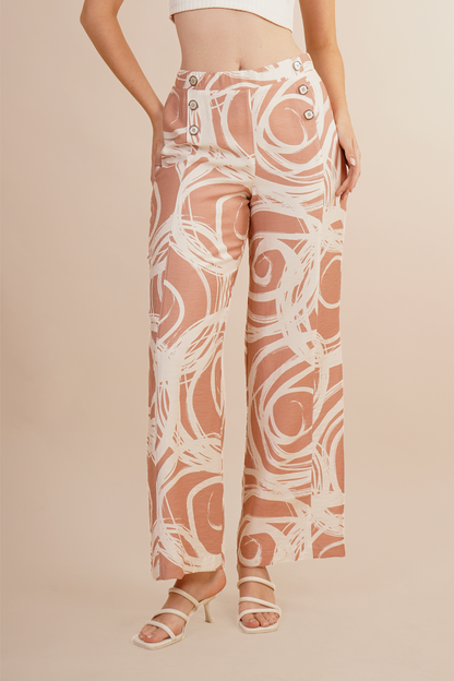 Pantalón Amplio Estampado Geometrico Rosa 261049