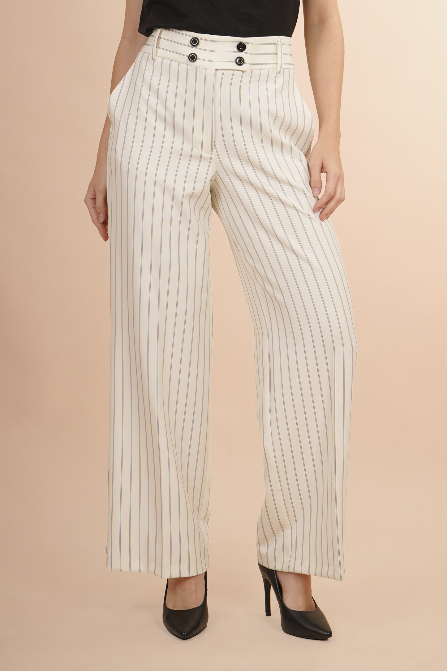 Pantalón Rayado Elegante Color Hueso 261055