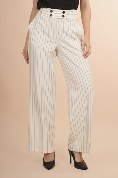 Pantalón Rayado Elegante Color Hueso 261055