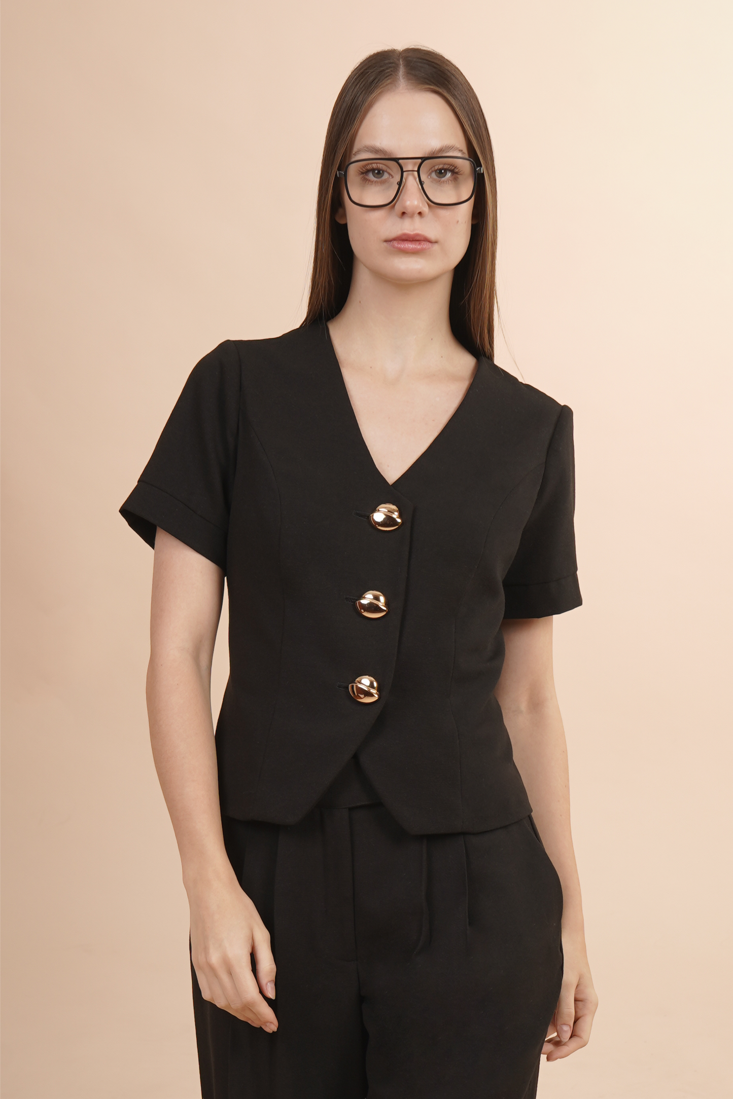 Saco Cuello en V con Botones Dorados 264012