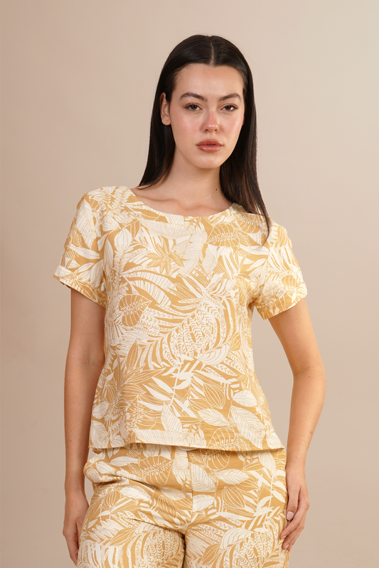 Blusa Mostaza  De Estampado Floral 262049