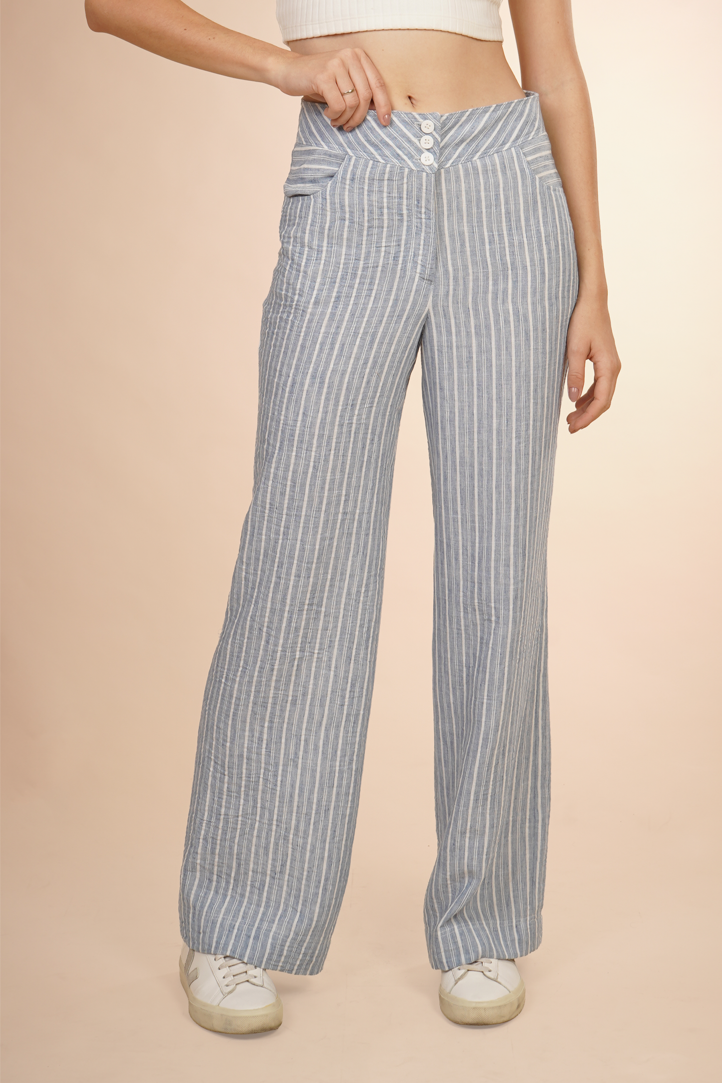 Pantalón De Rayas  Azul Con Botones 261016