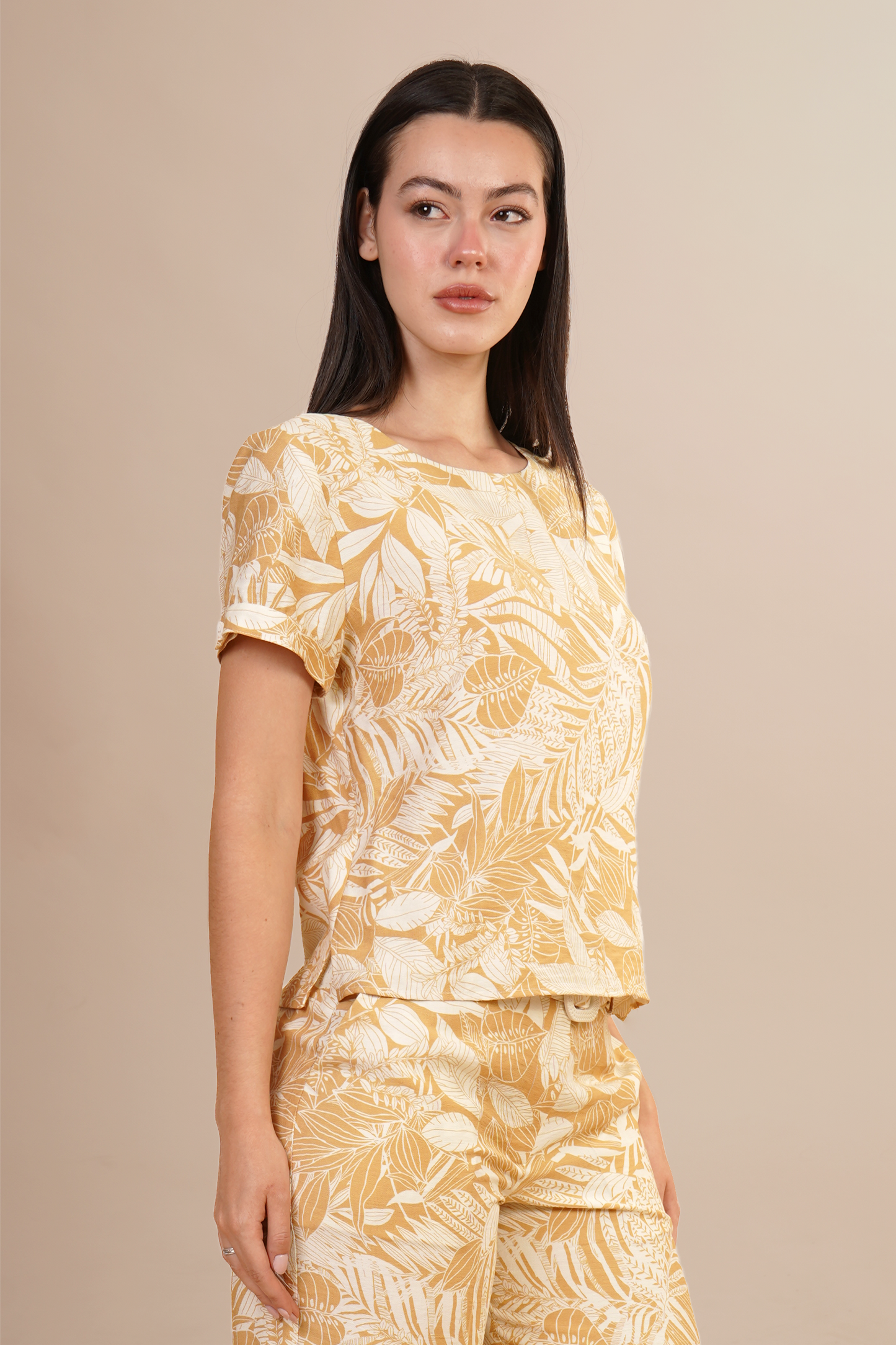 Blusa Mostaza  De Estampado Floral 262049