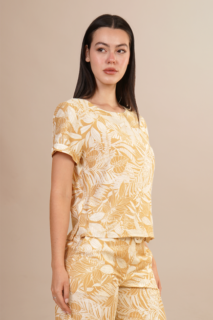 Blusa Mostaza  De Estampado Floral 262049