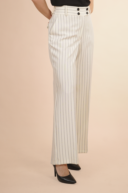 Pantalón Rayado Elegante Color Hueso 261055