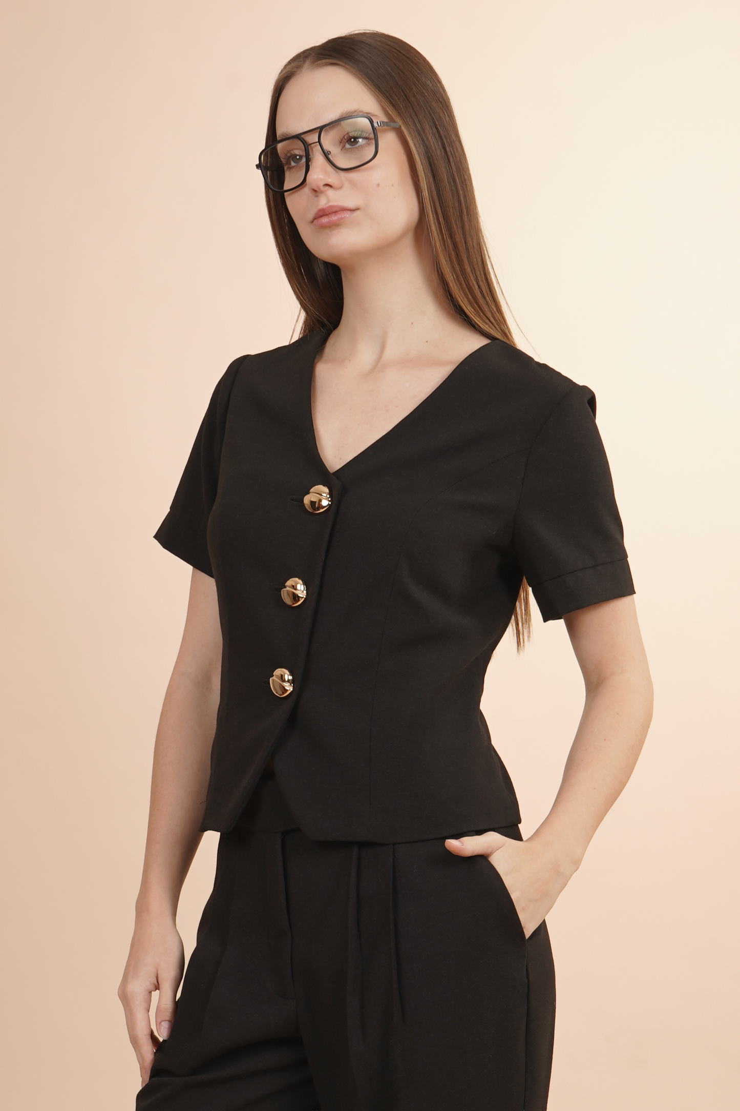 Saco Cuello en V con Botones Dorados 264012