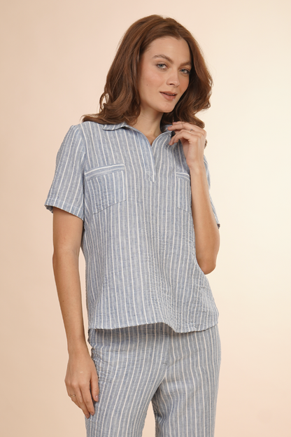 Blusa Camisera De Rayas Azul 262024