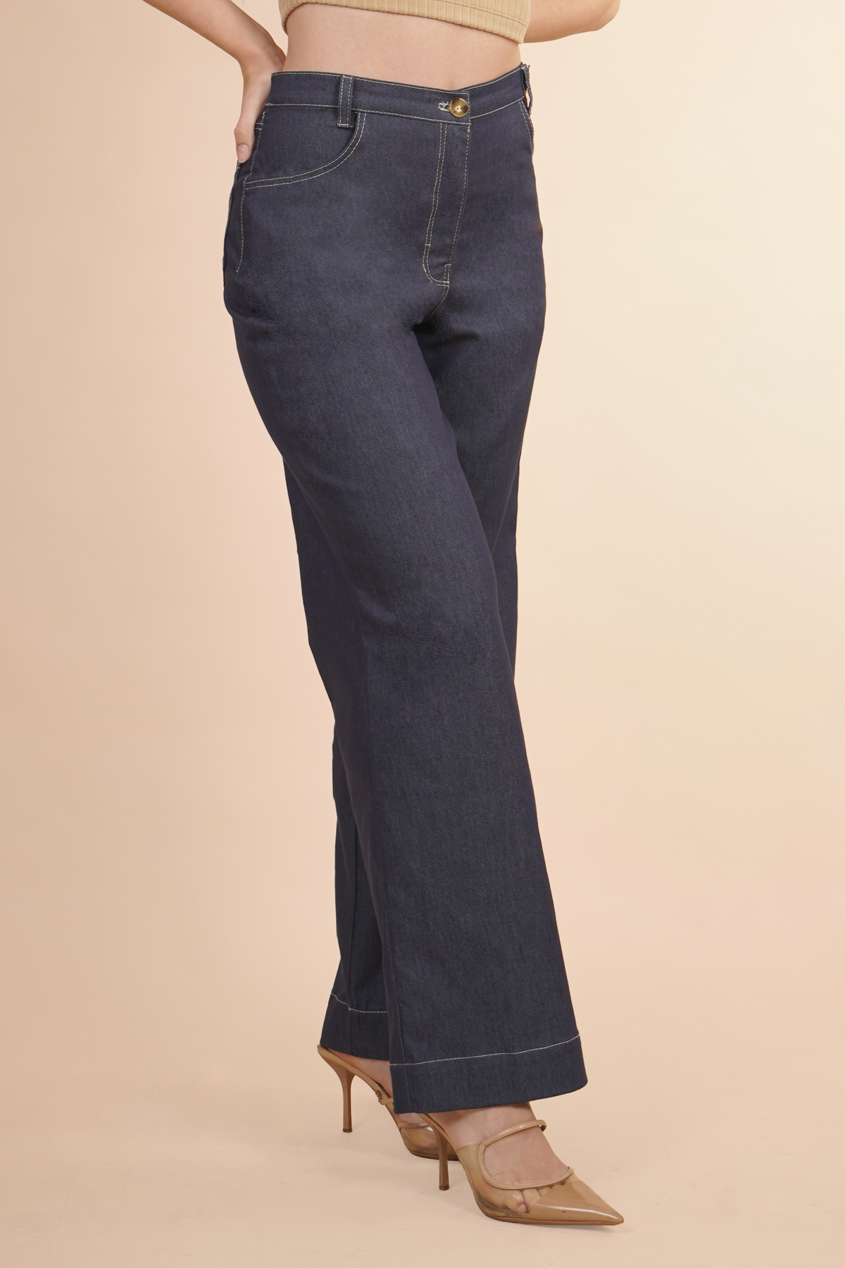 Pantalón Tipo Mezclilla De Pierna Amplia
