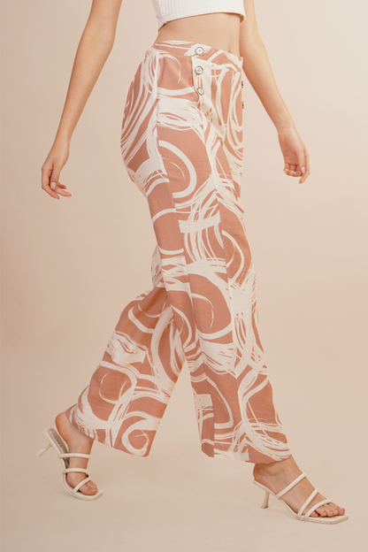 Pantalón Amplio Estampado Geometrico Rosa 261049