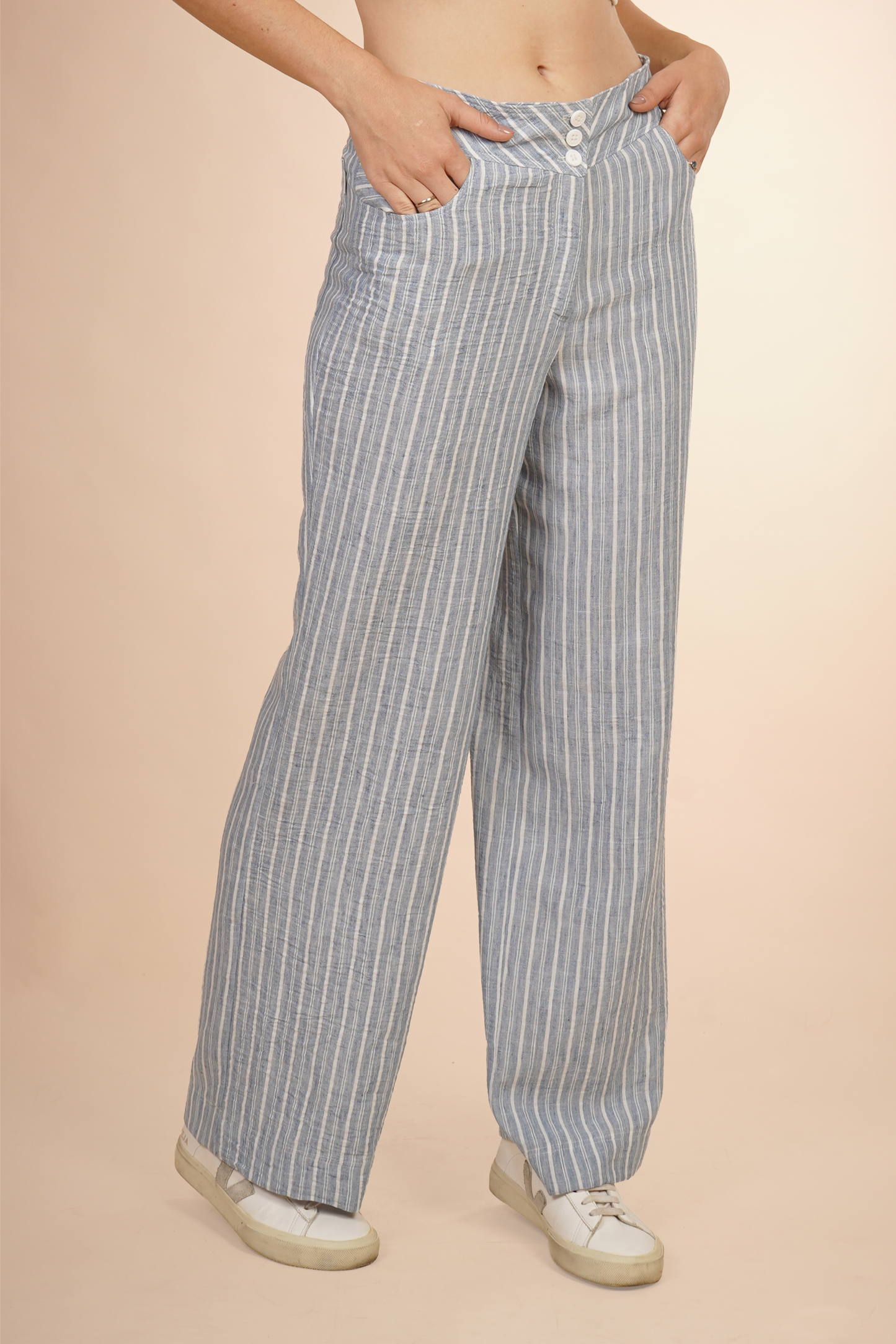 Pantalón De Rayas  Azul Con Botones 261016