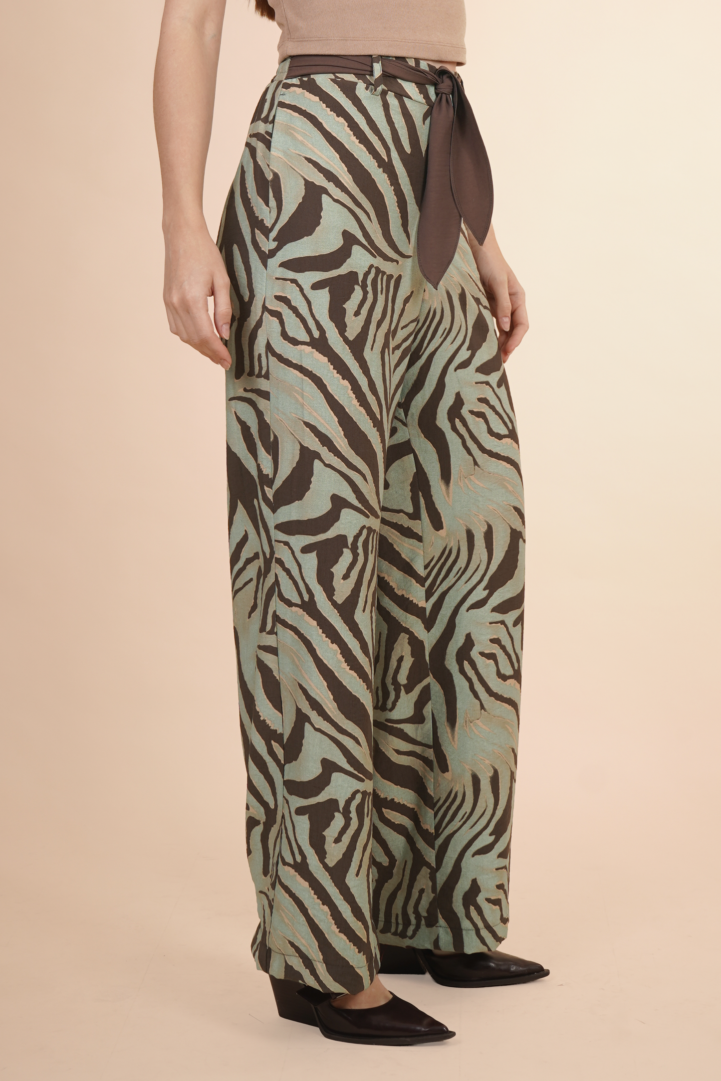 Pantalón Animal Print Con Cinturón Verde 261067