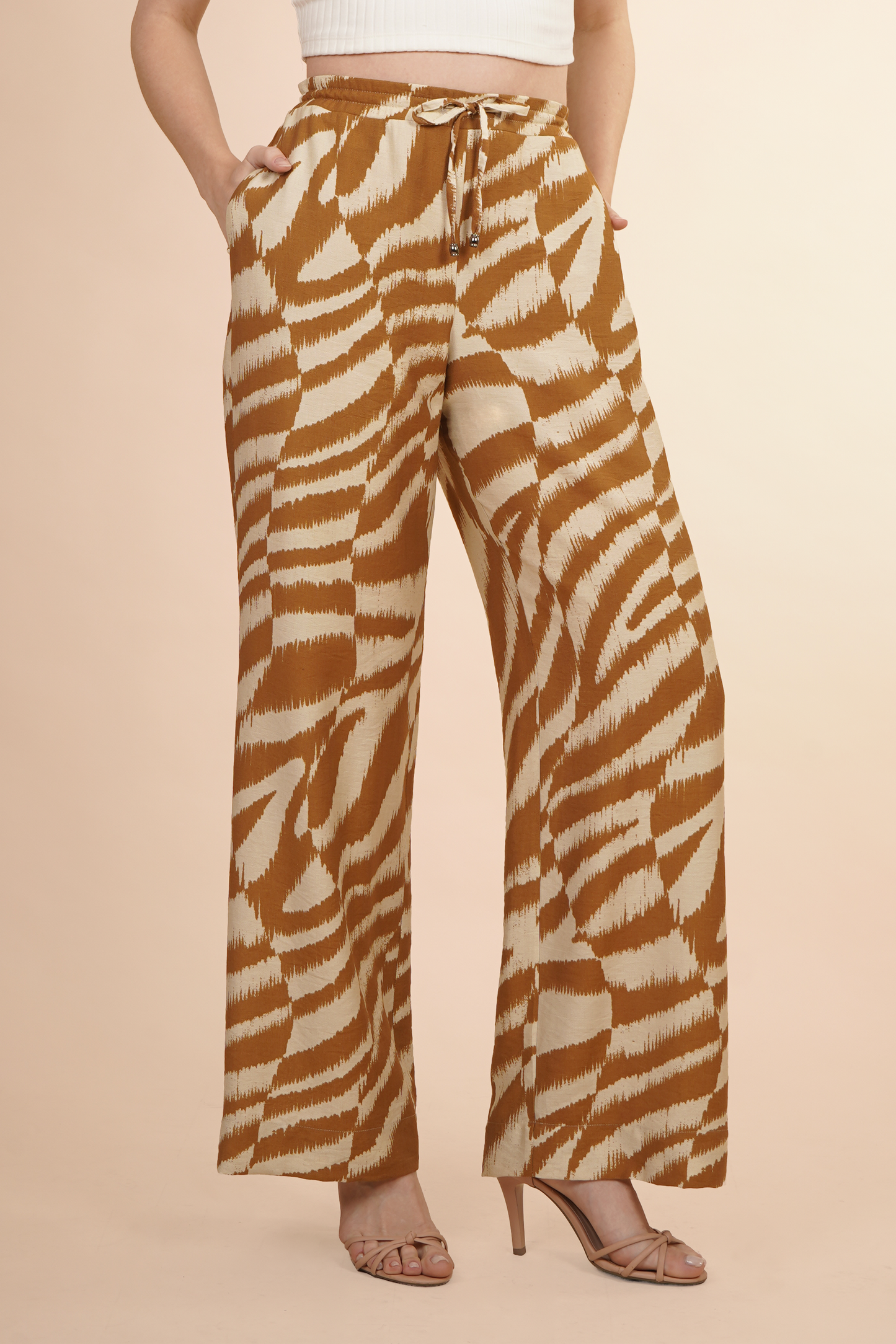 Pantalón Amplio de Cintura Elástica Cafe  261062