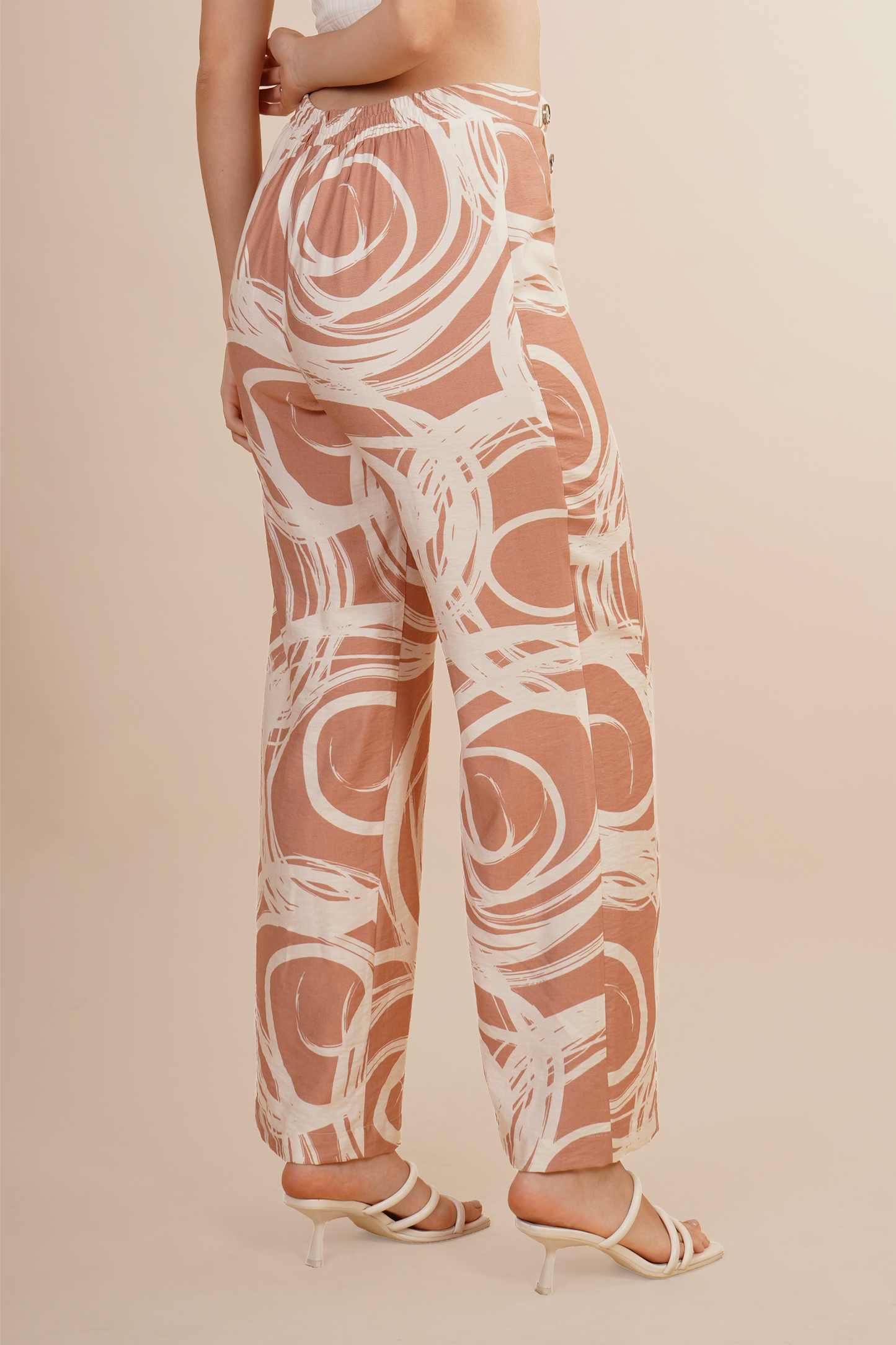 Pantalón Amplio Estampado Geometrico Rosa 261049