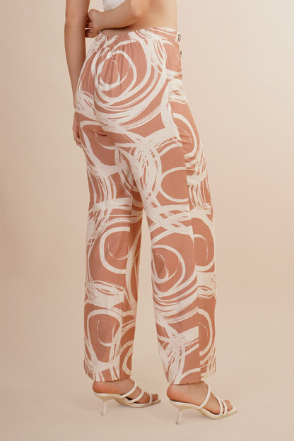 Pantalón Amplio Estampado Geometrico Rosa 261049