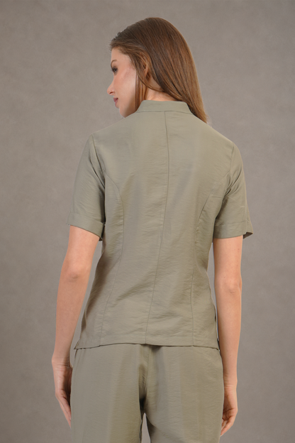 Blusa Verde Con Cierres Tipo Chino