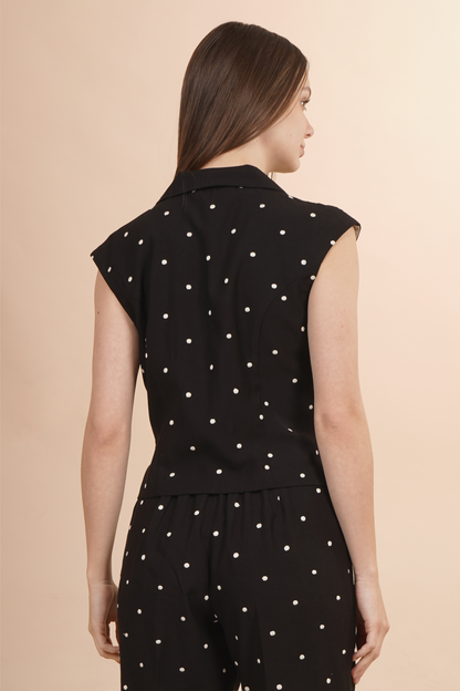 Chaleco Negro Con Boloitas Bordas