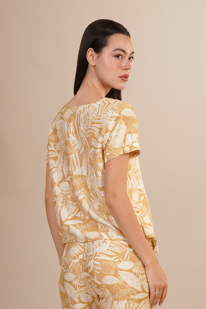 Blusa Mostaza  De Estampado Floral 262049