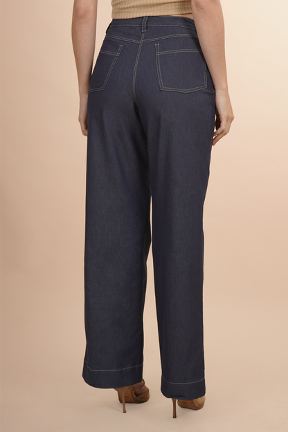 Pantalón Tipo Mezclilla De Pierna Amplia