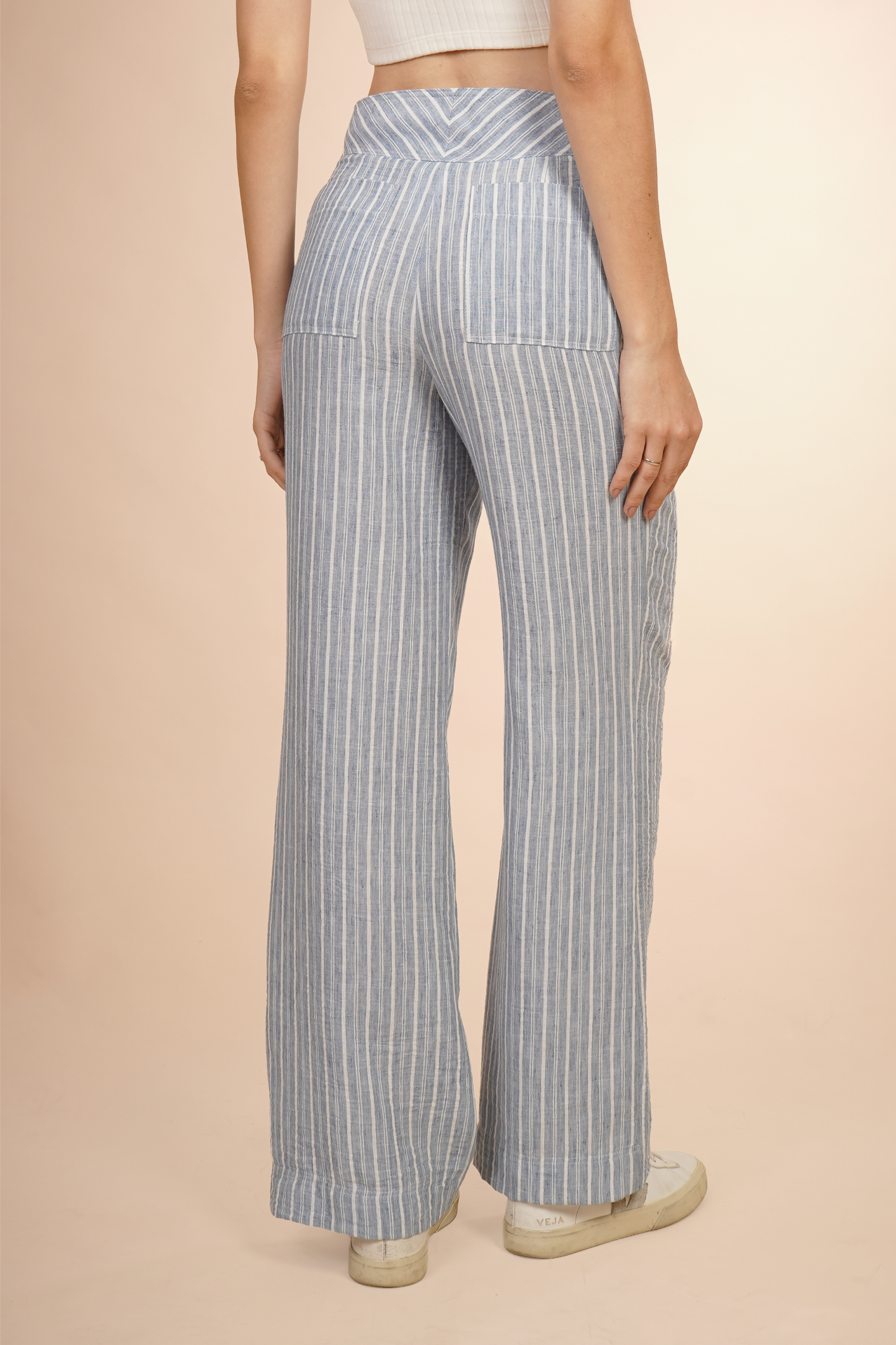 Pantalón De Rayas  Azul Con Botones 261016