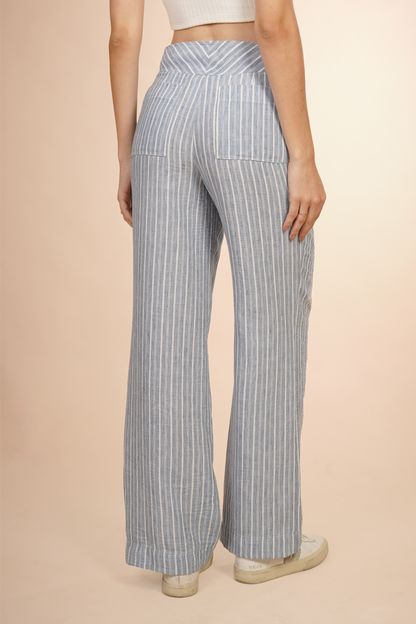 Pantalón De Rayas  Azul Con Botones 261016