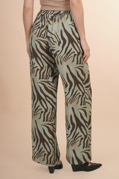 Pantalón Animal Print Con Cinturón Verde 261067