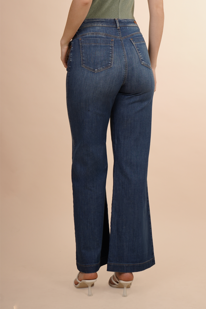 Pantalón De Mezclilla Azul Pierna Amplia