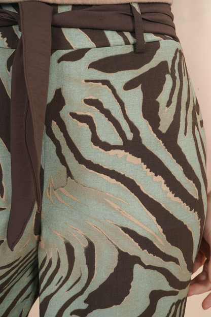 Pantalón Animal Print Con Cinturón Verde 261067